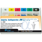 alpha Guttapercha (28 mm) (6 %) (ISO 15-40), Guttapercha-csúcs, ISO 15-40 rózsaszín, Guttapercha, 28 mm, 6x10 darab