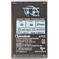 TF (Twisted Files) (27 mm) (4 %) (ISO 25), Gyökércsatorna reszelő (gépi), Könyökdarab (CA, Ø 2,35 mm, ISO 204) ISO 25 forgó, ISO színkódolt, Nikkel-titán, 27 mm, 3 darab