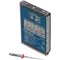 TF (Twisted Files) (23 mm) (6 %) (ISO 30), Gyökércsatorna reszelő (gépi), Könyökdarab (CA, Ø 2,35 mm, ISO 204) ISO 30 forgó, ISO színkódolt, Nikkel-titán, 23 mm, 3 darab