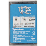 TF (Twisted Files) (23 mm) (6 %) (ISO 35), Gyökércsatorna reszelő (gépi), Könyökdarab (CA, Ø 2,35 mm, ISO 204) ISO 35 forgó, ISO színkódolt, Nikkel-titán, 23 mm, 3 darab