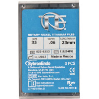 TF (Twisted Files) (23 mm) (6 %) (ISO 35), Gyökércsatorna reszelő (gépi), Könyökdarab (CA, Ø 2,35 mm, ISO 204) ISO 35 forgó, ISO színkódolt, Nikkel-titán, 23 mm, 3 darab
