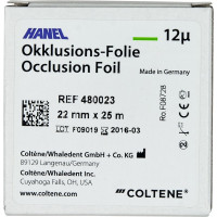HANEL Occlusions-Folie, einseitig 12 µm - Rolle 25 m zöld, 22 mm breit - 480023 HANEL Occlusions-Folie, einseitig 12 µm - Rolle 25 m zöld, 22 mm breit - 480023