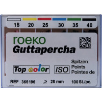 Top color (ISO 15-40), Guttapercha-csúcs, Doboz, ISO 15-40 rózsaszín, Guttapercha, 28 mm, 100 darab