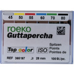 Top color (ISO 45-80), Guttapercha-csúcs, Doboz, ISO 45-80 rózsaszín, Guttapercha, 28 mm, 100 darab