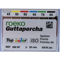 Top color (ISO 45-80), Guttapercha-csúcs, Doboz, ISO 45-80 rózsaszín, Guttapercha, 28 mm, 100 darab