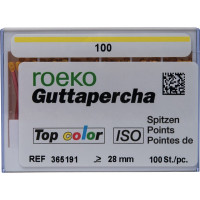 Top color (ISO 100), Guttapercha-csúcs, Doboz, ISO 100 rózsaszín, Guttapercha, 28 mm, 100 darab