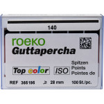 Top color (ISO 140), Guttapercha-csúcs, Doboz, ISO 140 rózsaszín, Guttapercha, 28 mm, 100 darab