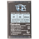TF (Twisted Files) (23 mm) (6 %) (ISO 25), Gyökércsatorna reszelő (gépi), Könyökdarab (CA, Ø 2,35 mm, ISO 204) ISO 25 forgó, ISO színkódolt, Nikkel-titán, 23 mm, 3 darab