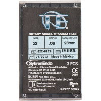 TF (Twisted Files) (23 mm) (8 %) (ISO 25), Gyökércsatorna reszelő (gépi), Könyökdarab (CA, Ø 2,35 mm, ISO 204) ISO 25 forgó, ISO színkódolt, Nikkel-titán, 23 mm, 3 darab