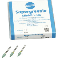 Silikonpolierer SUPERGREENIE®, szilikon polírozó, (fém, amalgám), minicsúcs, FG, 12 darab