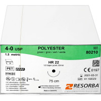 RESORBA® Polyester - 36 darabos csomag, , zöld, 75 cm, HR 22, USP 4/0 - 80210