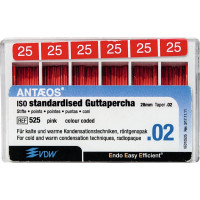 Guttapercha-csúcs (#525) (28 mm) (2 %) (ISO 25), ISO 25 rózsaszín, röntgenopák, Guttapercha, 28 mm, 120 darab