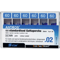 Guttapercha-csúcs (#525) (28 mm) (2 %) (ISO 60), ISO 60 rózsaszín, röntgenopák, Guttapercha, 28 mm, 120 darab