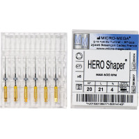 Hero Shaper ( Classics ) (21 mm) (4 %) (ISO 20), Gyökércsatorna reszelő (gépi), Könyökdarab (CA, Ø 2,35 mm, ISO 204) ISO 20 forgó, ISO színkódolt, Nikkel-titán, 21 mm, 6 darab