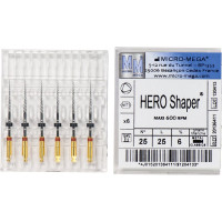 Hero Shaper ( Classics ) (25 mm) (6 %) (ISO 25), Gyökércsatorna reszelő (gépi), Könyökdarab (CA, Ø 2,35 mm, ISO 204) ISO 25 forgó, ISO színkódolt, Nikkel-titán, 25 mm, 6 darab