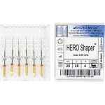 Hero Shaper ( Classics ) (25 mm) (4 %) (ISO 25), Gyökércsatorna reszelő (gépi), Könyökdarab (CA, Ø 2,35 mm, ISO 204) ISO 25 forgó, ISO színkódolt, Nikkel-titán, 25 mm, 6 darab