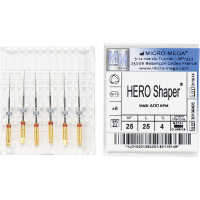 Hero Shaper ( Classics ) (25 mm) (4 %) (ISO 25), Gyökércsatorna reszelő (gépi), Könyökdarab (CA, Ø 2,35 mm, ISO 204) ISO 25 forgó, ISO színkódolt, Nikkel-titán, 25 mm, 6 darab