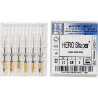 Hero Shaper ( Classics ) (25 mm) (4 %) (ISO 30), Gyökércsatorna reszelő (gépi), Könyökdarab (CA, Ø 2,35 mm, ISO 204) ISO 30 forgó, ISO színkódolt, Nikkel-titán, 25 mm, 6 darab