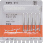 Fogko-eltávolító (9119), Turbina (FG, Ø 1,6 mm, ISO 314, 19 mm) ISO 16, Acél, 7,5 mm, 5 darab