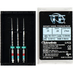 TF (Twisted Files) (27 mm) (8 %) (ISO 25), Gyökércsatorna reszelő (gépi), Könyökdarab (CA, Ø 2,35 mm, ISO 204) ISO 25 forgó, ISO színkódolt, Nikkel-titán, 27 mm, 3 darab