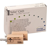 Telio (CAD), (19,0 x 15,4 x 39 mm) (Sirona) (B 40L) (Low Translucency) (A2), CAD/CAM-blokk (Műanyag), téglalap alakú, Polimetilmetakrilát (PMMA), 3 darab