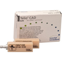 Telio (CAD), (19,0 x 15,5 x 55 mm) (Sirona) (B 55) (Low Translucency) (A2), CAD/CAM-blokk (Műanyag), téglalap alakú, Polimetilmetakrilát (PMMA), 3 darab