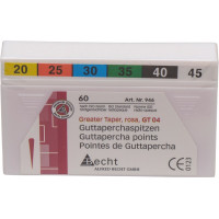 Guttapercha-csúcs (4 %) (ISO 20-45), ISO 20-45 rózsaszín, Guttapercha, 4%, 60 darab Guttapercha-csúcs (4 %) (ISO 20-45), ISO 20-45 rózsaszín, Guttapercha, 4%, 60 darab