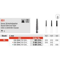 Diamanten 851 - Packung 5 Stück grün grob, FG, Figur 219 Konus Sicherheitsspitze, 8 mm, ISO 012 - G851.314.012 Diamanten 851 - Packung 5 Stück grün grob, FG, Figur 219 Konus Sicherheitsspitze, 8 mm, ISO 012 - G851.314.012