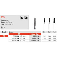 Diamanten 855 - Packung 5 Stück schwarz sehr grob, FG, Figur 197, Konus rund, 7 mm, ISO 025 - SG855.314.025 Diamanten 855 - Packung 5 Stück schwarz sehr grob, FG, Figur 197, Konus rund, 7 mm, ISO 025 - SG855.314.025